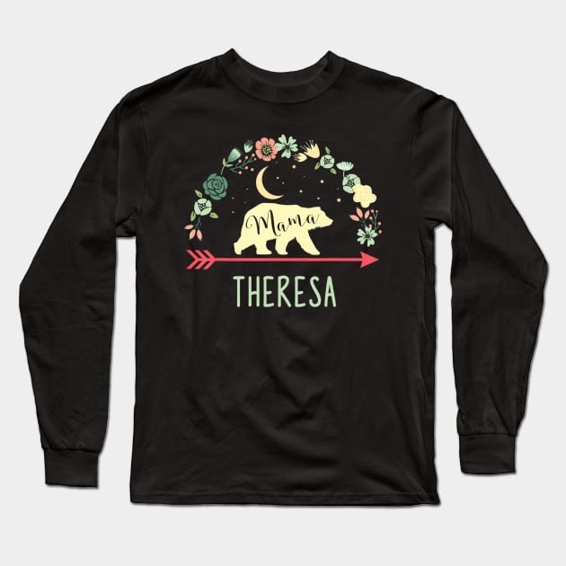 Theresa Name Gift Floral Personalized Mama Bear Long Sleeve T-Shirt by crowominousnigerian 